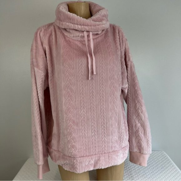 La Vie en Rose Plush Cable Knit Cowl Turtle Neck Pull Over Long Sleeve Sweater L - Picture 3 of 9